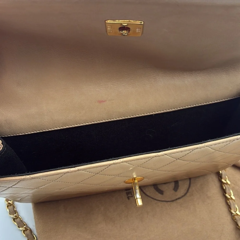 CHANEL HALF MOON BIEGE DOUBLE FLAP QUILTED CC GOLD HW LAMBSKIN SHOULDER BAG